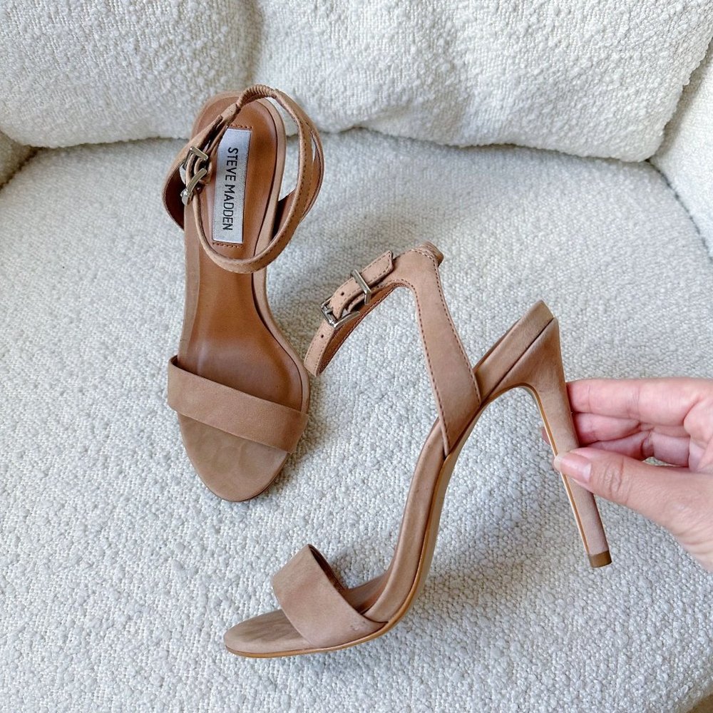Steve Madden Landen Leather Beige Strappy Heel Sandals Size 5